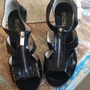 Michael Kors patent leather zippered strappy heels